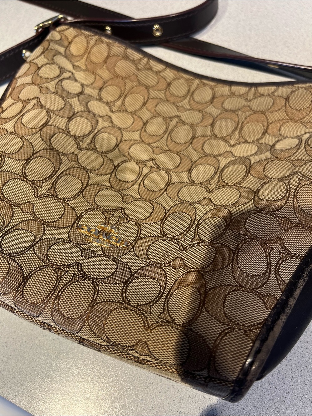 Coach Brown Signature Canvas Shoulder Bag with Dark Trim - Picture 12 of 12